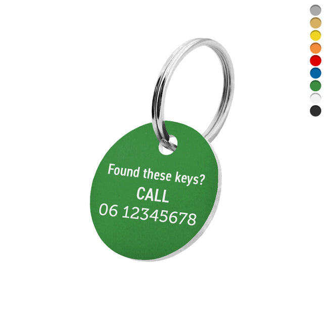 Porte-clés acrylique avec numéro de téléphone rond - par pièce