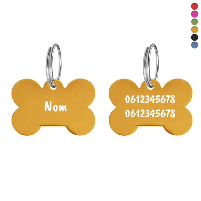Médaille chien os en aluminium - 34 x 23 mm