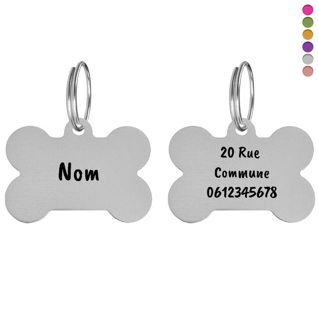 Médaille chien os en aluminium - 38 x 28 mm