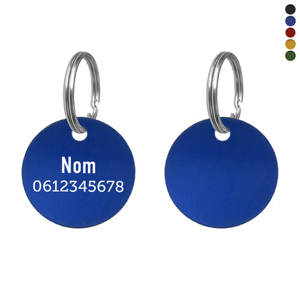 Médaille chien ronde en aluminium colorée - Ø30 mm