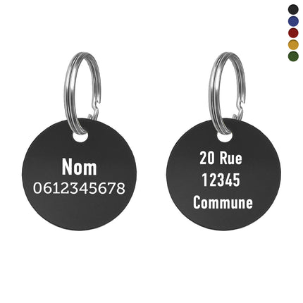 Médaille chien ronde en aluminium colorée - recto verso - Ø30 mm