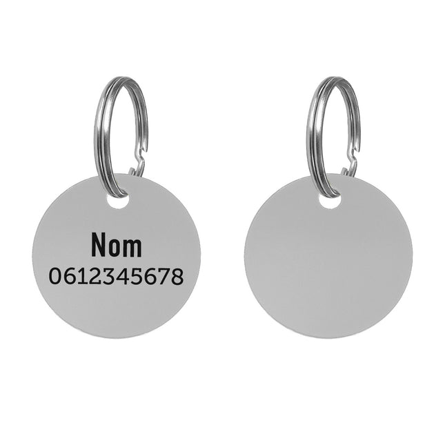 Médaille chien ronde en aluminium argentée - Ø30 mm