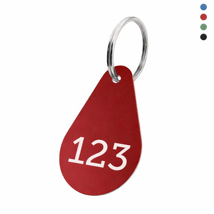 Porte-clés numéroté en aluminium anodisé goutte - 45 x 29 mm - par pièce