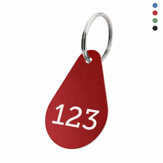 Porte-clés numéroté en aluminium anodisé goutte - 45 x 29 mm - par pièce