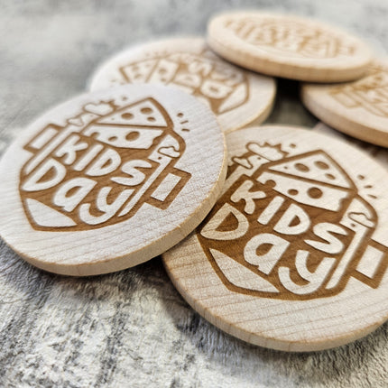 Jetons personnalisés gravés en bois -  Ø50 mm - 100 pièces