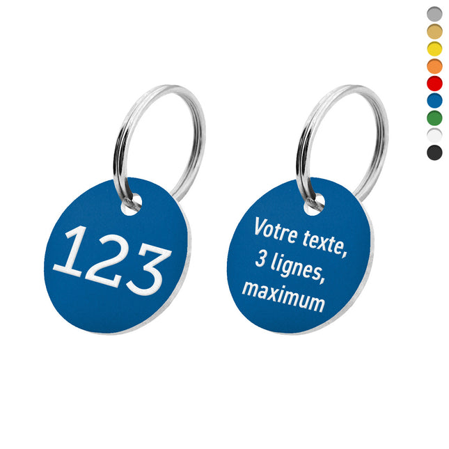 Porte-clés acrylique numéroté recto avec texte verso rond - par pièce