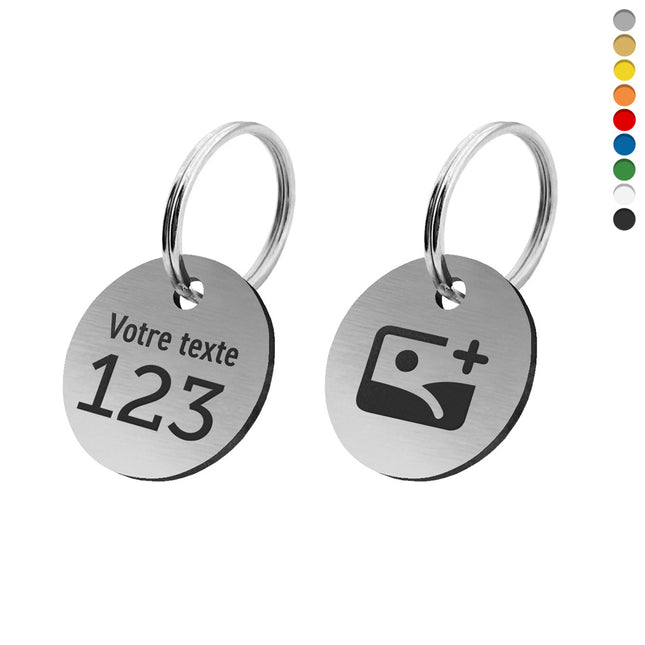 Porte-clés acrylique numéroté avec texte recto et logo verso rond - par pièce