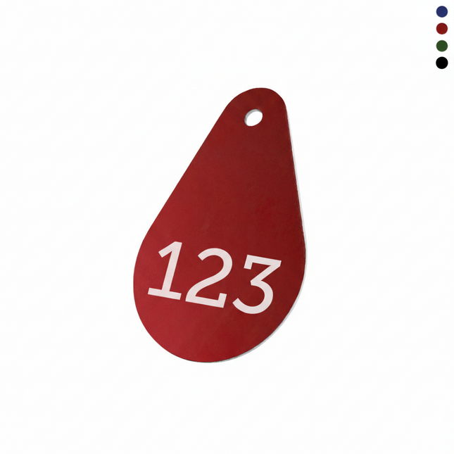 Jeton numéroté en aluminium anodisé goutte - 45 x 29 mm - par pièce