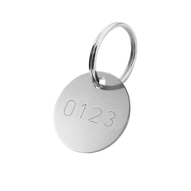 Porte-clés argenté numéroté poinçonné en aluminium anodisé - 30 mm - par pièce