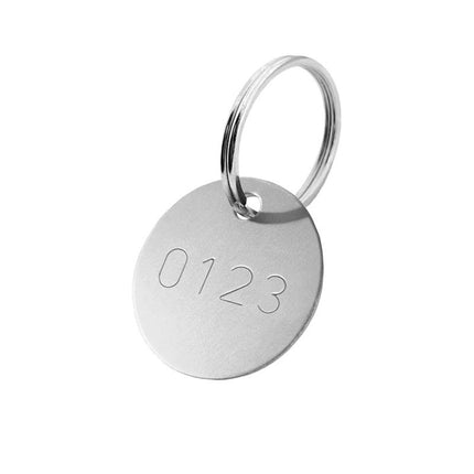 Porte-clés argenté numéroté poinçonné en aluminium anodisé - 30 mm - par pièce