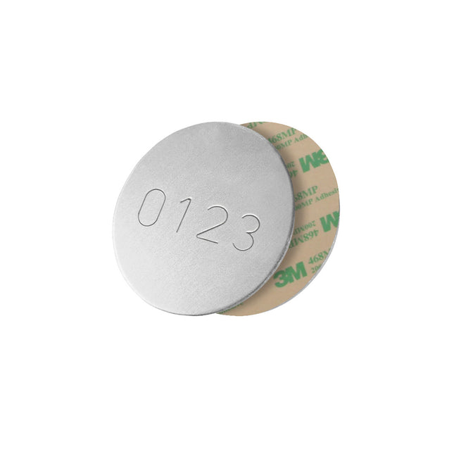 Jeton numéroté poinçonné en aluminium anodisé - avec adhésif - 30 mm - par pièce