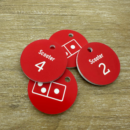 Porte-clés acrylique numéroté avec texte recto et logo verso rond - par pièce