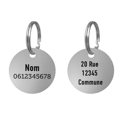 Médaille chien ronde en acier inoxydable - recto verso - Ø30 mm