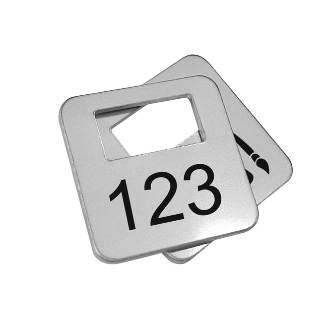 Jeton vestiaire numéroté Brittany en aluminium argenté 35 x 35 mm personnalisé - par pièce