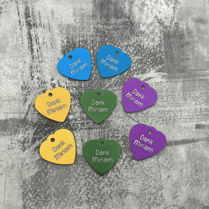 Porte-clés avec texte en aluminium anodisé cœur - 29 x 29 mm - par pièce
