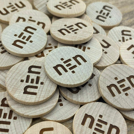 Jetons personnalisés gravés en bois -  Ø29 mm - 100 pièces