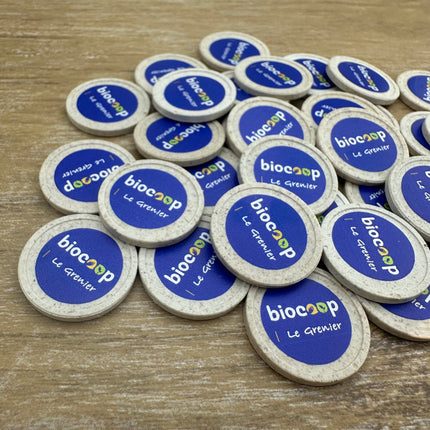 Jetons caddie personnalisés en fibre de bois format 1 € - 100 pièces