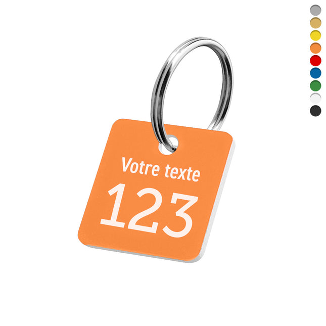 Porte-clés acrylique numéroté avec texte carré - par pièce