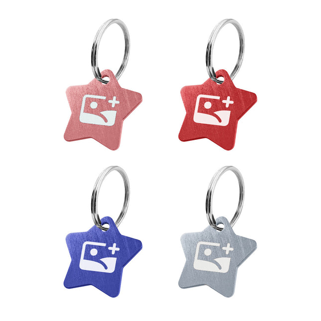 Porte-clés avec texte en aluminium anodisé étoile - 27 x 27 mm - par pièce