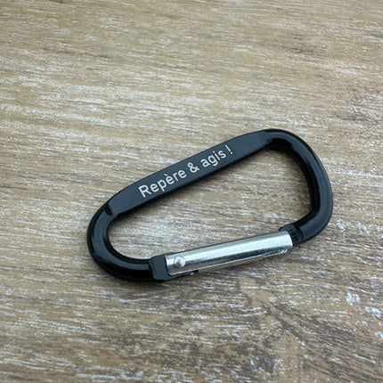 Porte-clés mousqueton noir personnalisé - 60 x 30 mm - par pièce