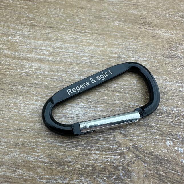 Porte-clés mousqueton noir personnalisé - 60 x 30 mm - par pièce