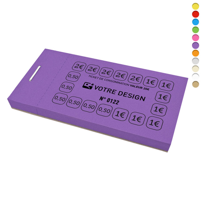 Carnet de tickets de consommation à personnaliser 20 € - 1000 tickets