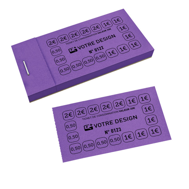 Carnet de tickets de consommation à personnaliser 20 € - 1000 tickets