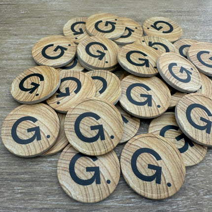 Jetons personnalisés avec motif en bois -  Ø29 mm - 100 pièces