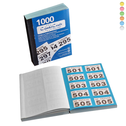 Carnet avec tickets de tombola et tickets de vestiaire avec 1000 numéros doubles