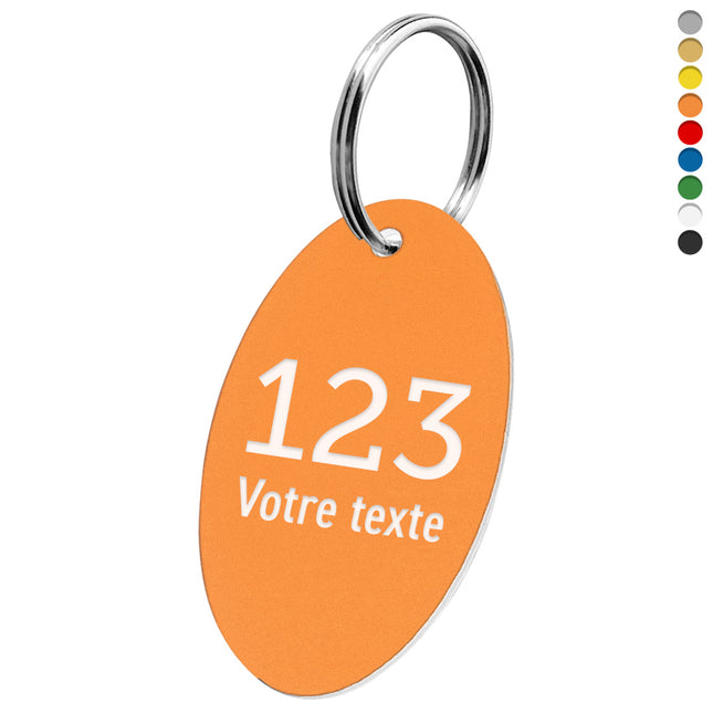 Porte-clés acrylique numéroté avec texte ovale - par pièce