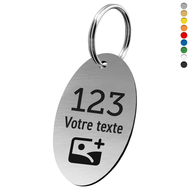 Porte-clés acrylique numéroté avec texte et logo ovale - par pièce