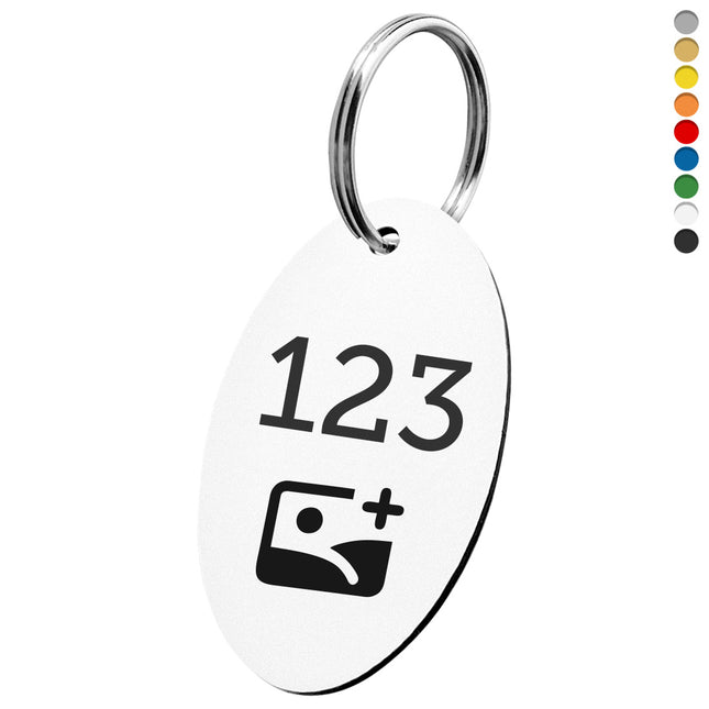 Porte-clés acrylique numéroté et logo ovale - par pièce