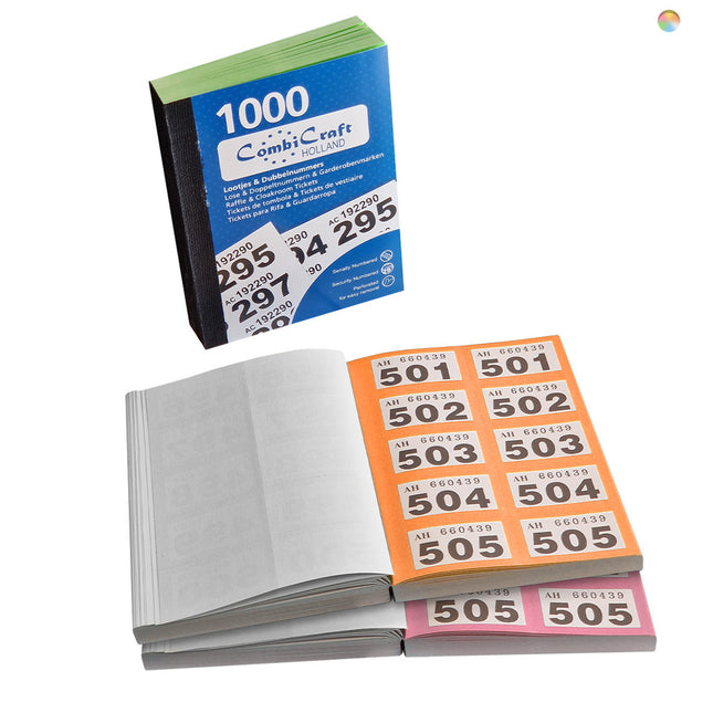 Carnets avec tickets de tombola et tickets de vestiaire avec 6000 numéros doubles