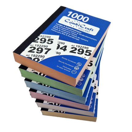 Carnets avec tickets de tombola et tickets de vestiaire avec 6000 numéros doubles