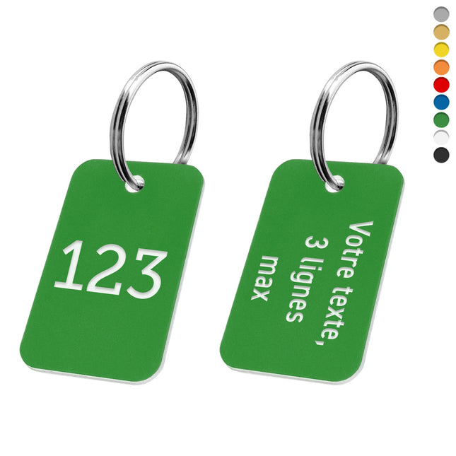 Porte-clés acrylique numéroté recto avec texte verso rectangle - par pièce