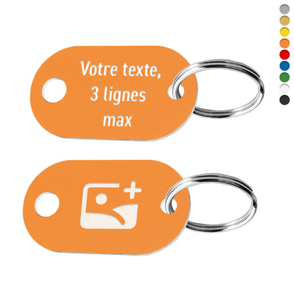 Porte-clés acrylique avec texte recto et logo verso et trou ovale - par pièce