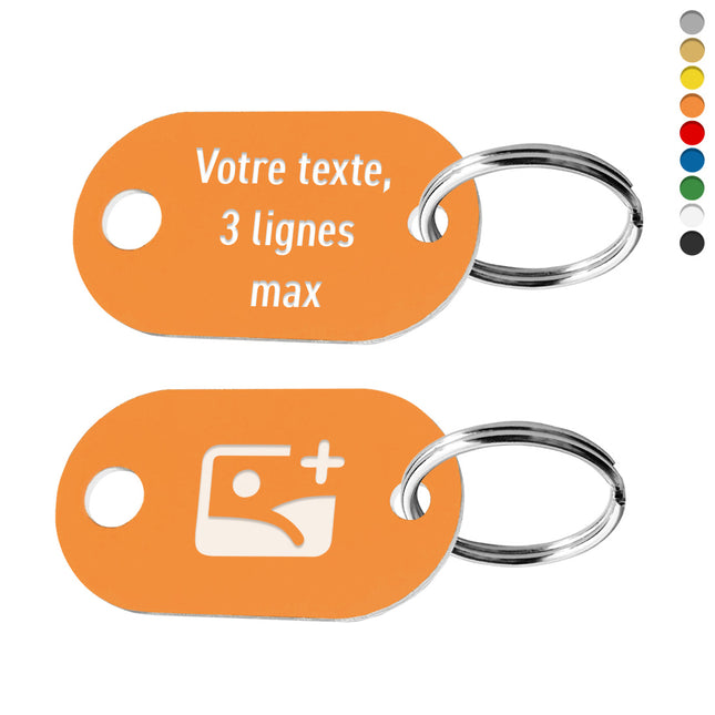 Porte-clés acrylique avec texte recto et logo verso et trou ovale - par pièce