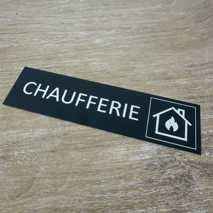Plaque de porte Chaufferie - aluminium noir  - 165 x 45 mm