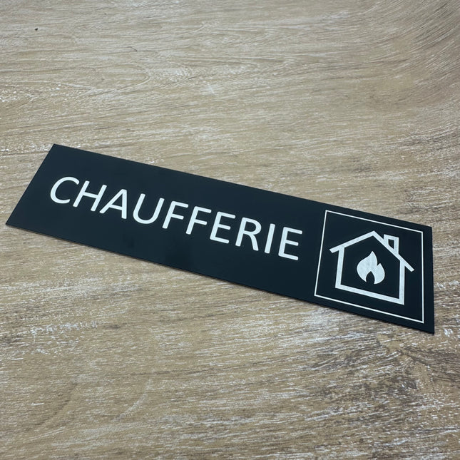 Plaque de porte Chaufferie - aluminium noir  - 165 x 45 mm