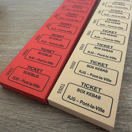 Carnet de tickets à personnaliser avec 3 lignes et numérotés - 1000 tickets