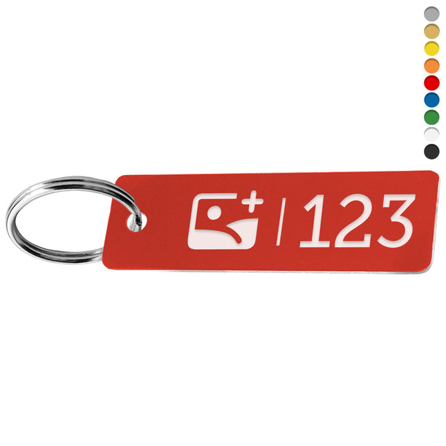 Porte-clés acrylique numéroté et logo rectangle - par pièce