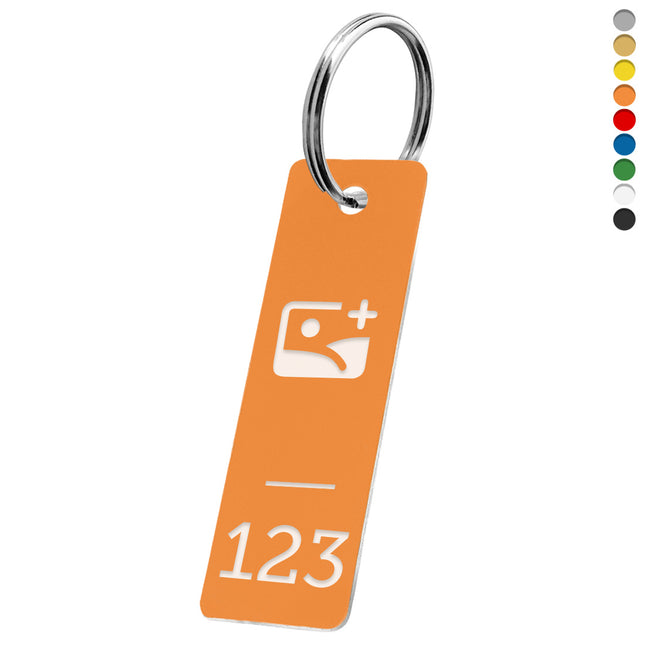 Porte-clés acrylique numéroté et logo rectangle - par pièce