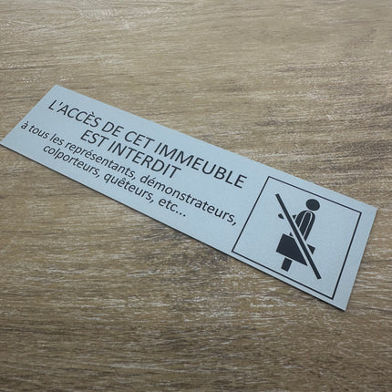 Plaque de porte Pas de colporteur -  aluminium - 165 x 45 mm