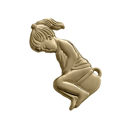 Plaque de porte fillette sur un pot - bronze coulé - par pièce