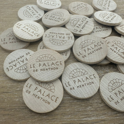 Jetons personnalisés gravés en bois -  Ø29 mm - 100 pièces