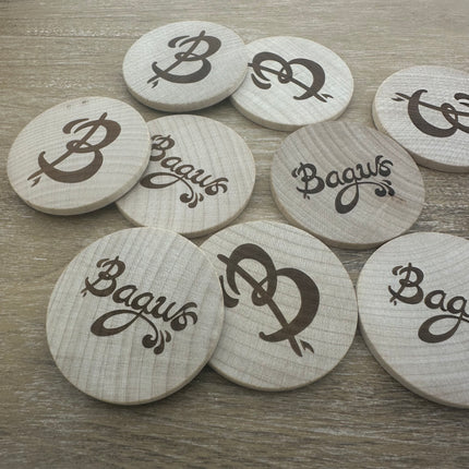 Jetons personnalisés gravés en bois -  Ø50 mm - 100 pièces