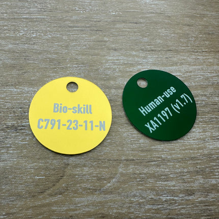 Porte-clés numéroté avec texte en aluminium anodisé rond - par pièce