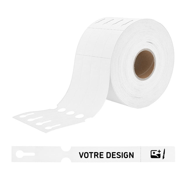 Étiquettes à boucle personnalisées avec perforation PEHD - 250 x 25 mm - 100 étiquettes sur rouleau