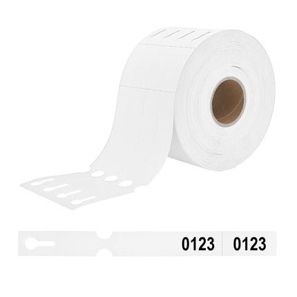 Étiquettes à boucle numérotées blanches avec perforation - 250 x 25 mm - 100 étiquettes sur rouleau