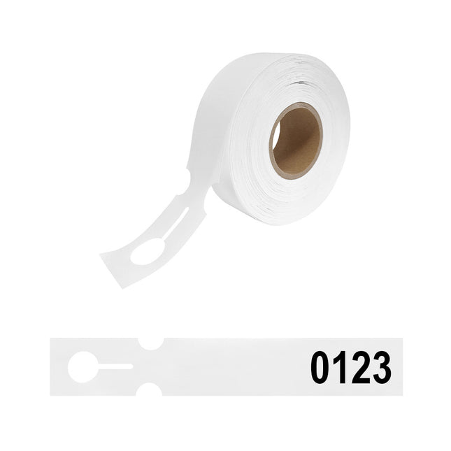 Étiquettes à boucles numérotées blanches PEHD - 215 x 35 mm - 100 étiquettes sur rouleau